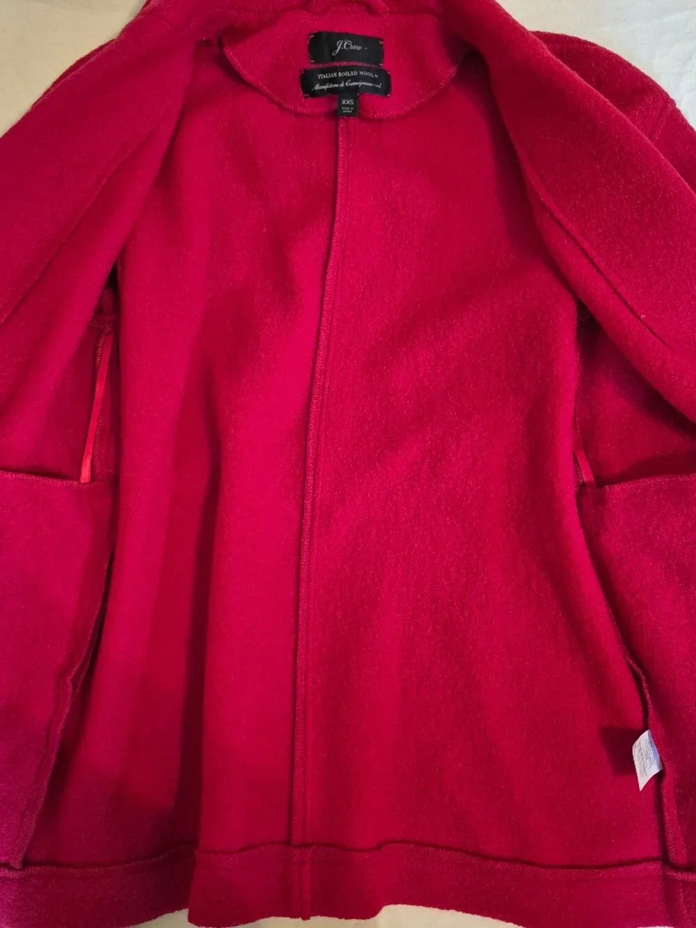 J Crew Italian Boiled Wool Coat Women XXS Red Belt Mid Length Old Money Mob Wife - Picture 4 of 7